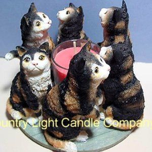 NEW Calico Cats Circle True Friends Candle Holder Hand painted Ceramic NIB